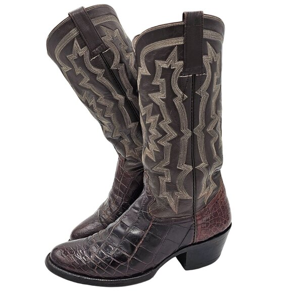 Bias Cut Alligator Cowboy Boots Vintage Exotic Custom 7.5D Brown Gator Western - Picture 11 of 16